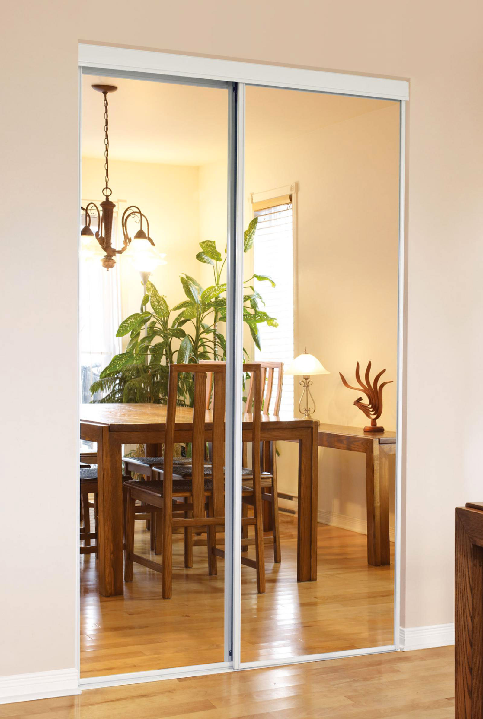 Porte-miroir coulissante Colonial Elegance, cadre rainuré en titane, 48 po  l. x 80 1/2 po h., intérieure